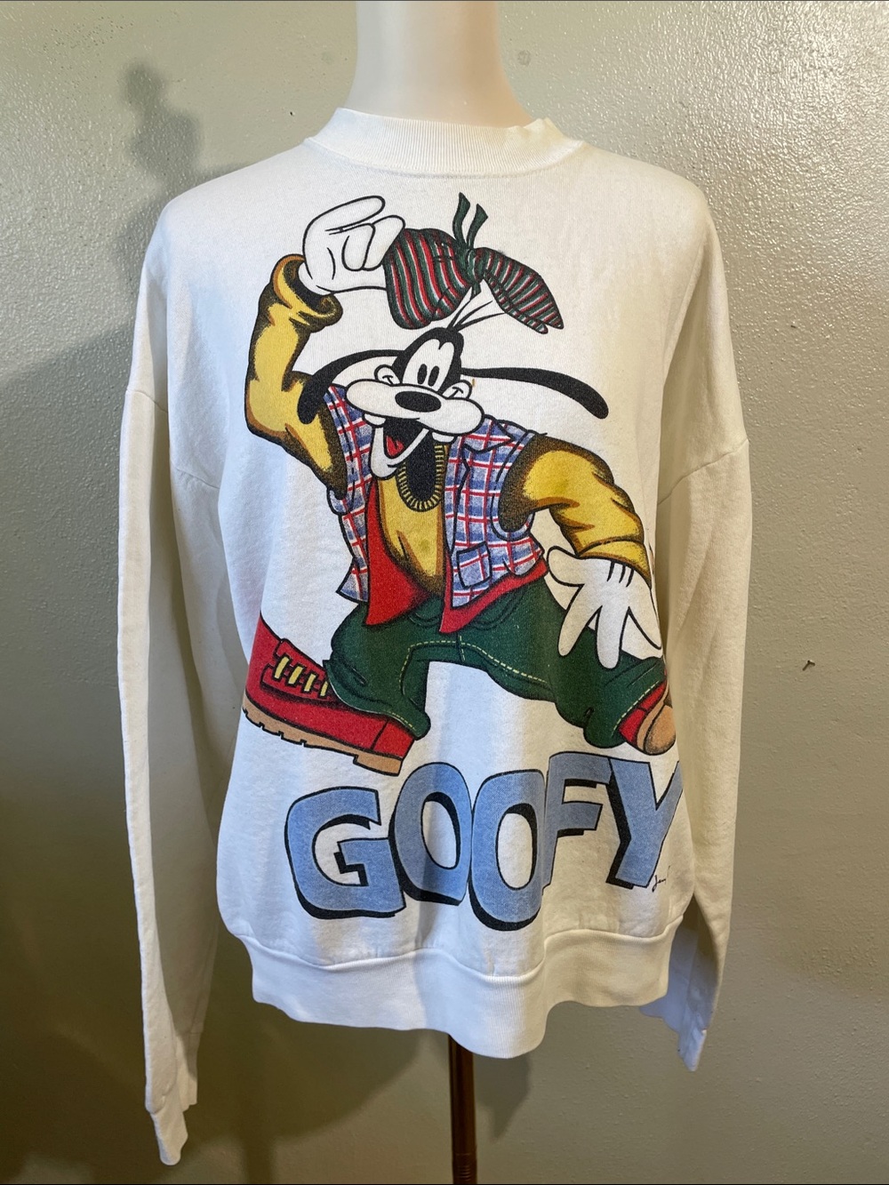 Goofy Character Graphic Sweater Oversized Novelty Pullover White XL Jerry Leigh